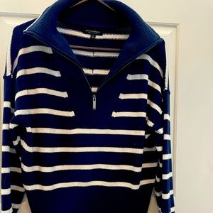 Almost new Banana Republic navy/white striped polo knit zip sweater